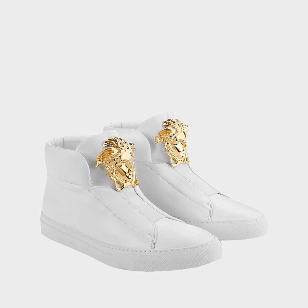 NEW $1075 RARE VERSACE PALAZZO WHITE GOLD SNEAKERS